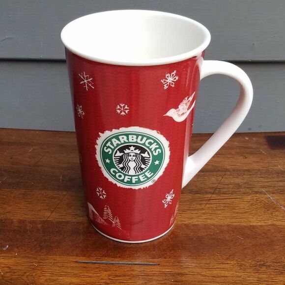 Starbucks 2008 Red White Christmas Tree Mug 16 fl oz - Picture 1 of 6